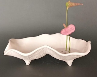 Witte semi-matte keramische ikebana vaas, onregelmatige bloemen ikebana vaas, wabi sabi sculptuur, woondecoratie, sculptuur kom