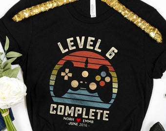 6th Wedding Anniversary Gift for Husband Wife Personalization Level 6 Complete, Anniversary Gift, Gamer Husband Gift, Retro Video Game Shirt