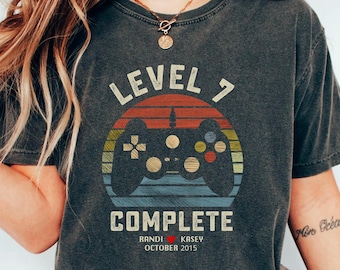 Gamer Anniversary T-Shirt, Level 7 Complete, Retro Video Game Gift