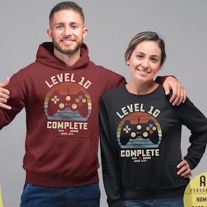 10th Wedding Anniversary Gift for Husband Wife Personalization Level 10 Complete, Anniversary Gift,Gamer Husband Gift,Retro Video Game Shirt