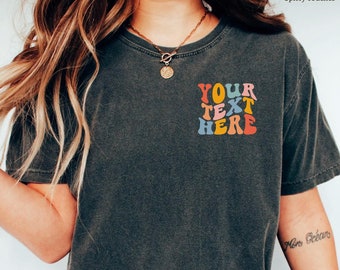 Custom Text Comfort Colors T-Shirt, Personalized Pocket Tee