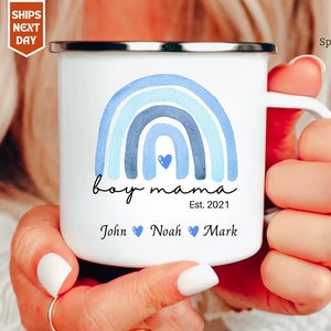 BOY MOM  Personalized Metal Coffee Mug - Etchey