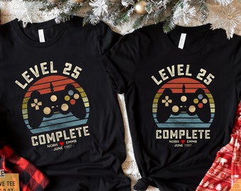 25th Anniversary Gamer T-Shirt, Level 25 Complete, Personalized Gift