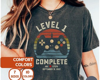 Comfort Colors Gamer Anniversary T-Shirt, Level 1 Complete