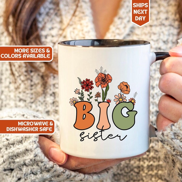 Big Sister Mug, Little Sister Mug, Matching Sister Mugs, Big Sis Lil Sis Wildflower Mug, Big Sis Cup, Lil Sis Cup, Cute Gift for Sister