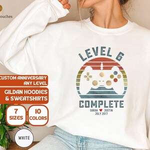 6th Wedding Anniversary Gift for Husband Wife Personalization Level 6 Complete, Anniversary Gift, Gamer Husband Gift, Retro Game Sweatshirt