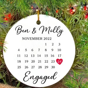 Holiday Decor Ornament, First Christmas Engagement Ornament, Personalized Engaged Couple Ornament, Just Engaged Ornament,Custom Engaged Gift
