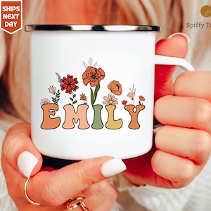 Wildflowers Mug, Personalized Mug, Enamel Mug, Camping Mug, Custom Name Mug, Custom Mugs, Custom Gift Coffee Mug, Birthday Gift For Her