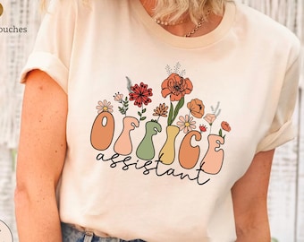 Camiseta floral de asistente de oficina, camiseta de secretaria escolar