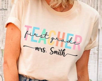 Personalisiertes Lehrer-Shirt, Lehrer-Hemd der ersten Klasse, erster Schultag-Shirt, zurück zu Schult-Shirt, Kindergarten-Hemd, Lehrer-Hemd