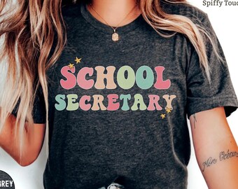 Chemise de secrétaire d'école, cadeaux de chemise de jour de secrétaires, cadeau de secrétaire pour des femmes, tshirt de personnel scolaire, t-shirts de chemise d'administrateur d'école, t-shirt de la réception