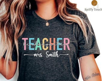 Custom Teacher Name Shirt, Personalized Kindergarten Teacher Shirt, Kindergarten Gift, Kinder Crew Tee, Kindergarten Team Shirt,Teacher Gift