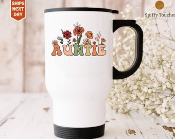 Personalisierte Wildblumen Tante Tasse, individuelles Geschenk für Tante Schwangerschaft Ankündigung offenbaren für Tante Muttertagsgeschenk, Geschenk für Tante mit Namen