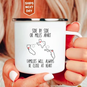 Mug famille, côte à côte ou la famille éloignée sera toujours proche du coeur Mug, cadeau grand-parent de longue distance, cadeau cousin, cadeau ami