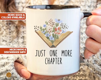 Solo un capítulo más, Regalos para clubes de lectura, Taza para amantes de los libros, Regalo para amantes de los libros, Taza con diseño floral de libros, Ideas de regalos para clubes de lectura, Regalo de San Valentín para amantes de los libros