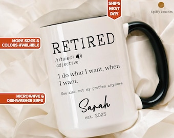 Pensionspresenter för kvinnor, personlig kaffemugg med definition av pensionering, kaffemugg med definition av pensionering, pensionsmugg, pensionsmugg