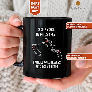 Mug familial, mug côte à côte ou à des kilomètres de distance, cadeau de Noël pour un ami de longue distance, grand-parent de longue distance, cadeau de cousin, cadeau d'un ami