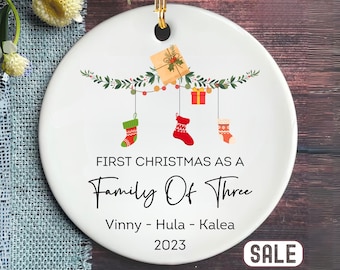 Family of Three Christmas Ornament - Family of 3 - Family Ornament - Personalized Baby's First Christmas Ornament, First Christmas Ornament