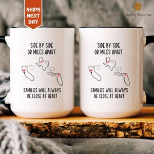 Mug familial, mug côte à côte ou à des kilomètres de distance, cadeau de Noël pour un ami de longue distance, grand-parent de longue distance, cadeau de cousin, cadeau d'un ami