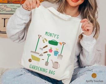 Gepersonaliseerde draagtas tuinieren, aangepast tuinmancadeau, tuingereedschap illustratie, tuinman aanwezig, tuinontwerptas, cadeau tuinliefhebber, cadeau tuinliefhebber