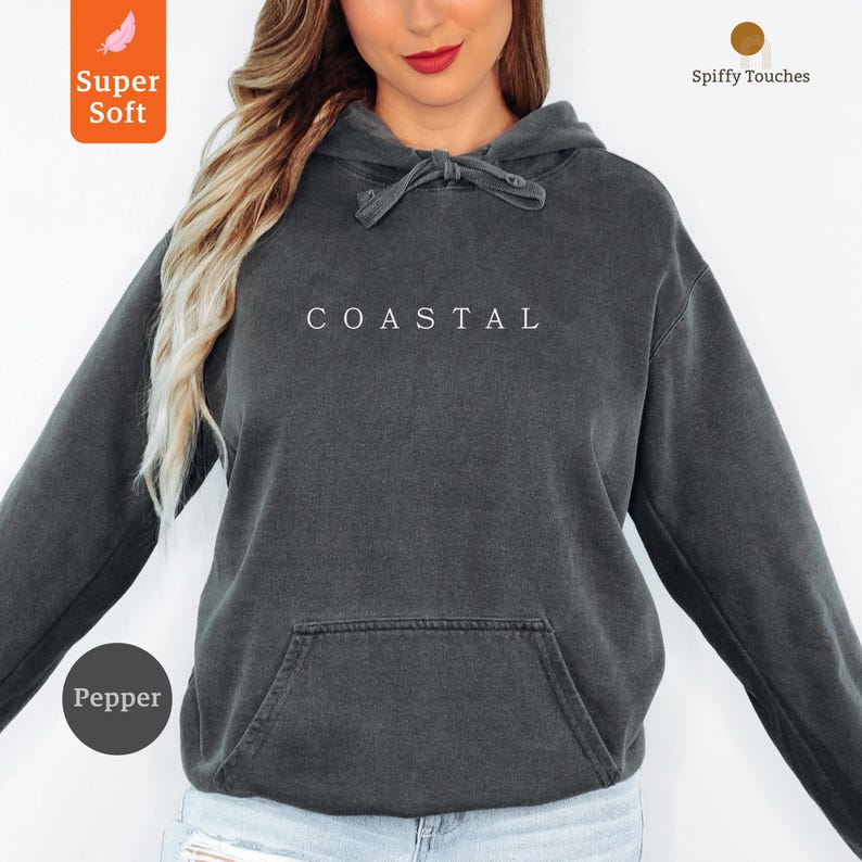 Coastal Graphic Hoodie Super Soft Sweatshirt Comfy Casual Pullover Pepper Color, Trendy Women’s Clothing Winter Apparel Fashion