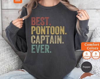 Sudadera "El mejor capitán de pontón de la historia", regalo para amantes de la navegación, colores relajantes para la vida en el lago, para amantes de los pontones, sudadera divertida de capitán de barco, regalos para