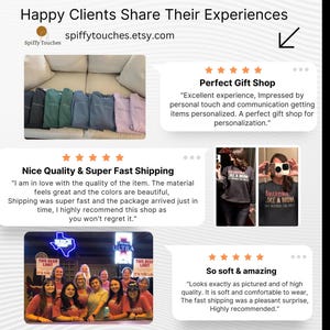 The image is a collage of several photos featuring a gift shop, with text describing the shop's experiences and quality.