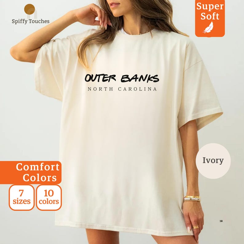 Outer Banks North Carolina Shirt, Oversized Comfort Colors Tee, Ivory T-Shirt, Unisex Casual Wear, Soft and Comfy Top