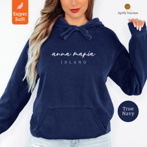 Super Soft True Navy Hoodie, Anna Maria Island Pullover, Cozy Casual Sweatshirt, Spiffy Touches Women's Apparel, Trendy Fashion Outfit