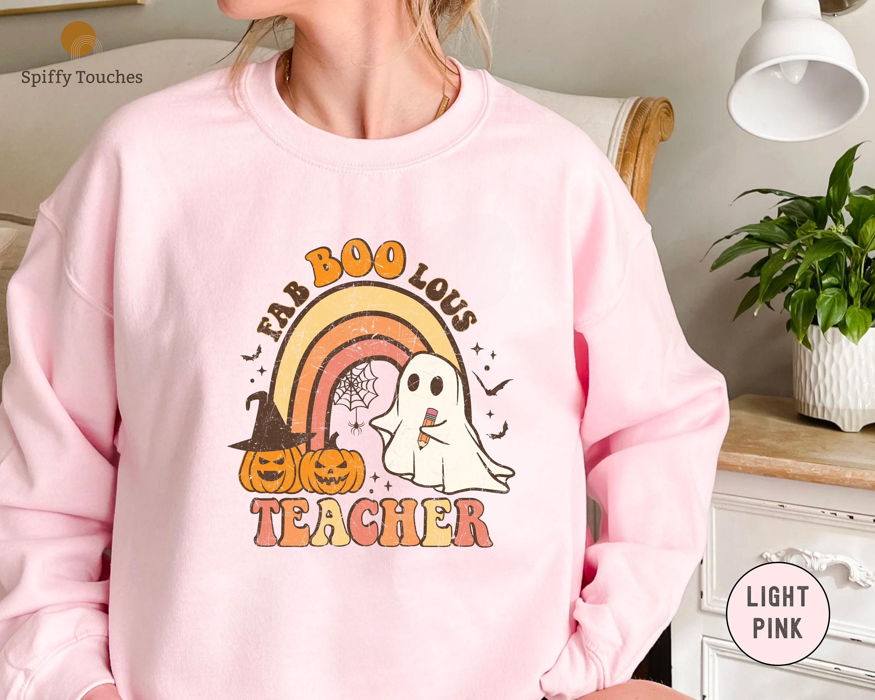 Discover Halloween Teacher Sweatshirt, Cute Ghost Sweatshirt, FaaBooLous Ghost Sweatshirt, Funny Halloween Hoodie, Spooky Season Shirt,Boo Sweatshirt