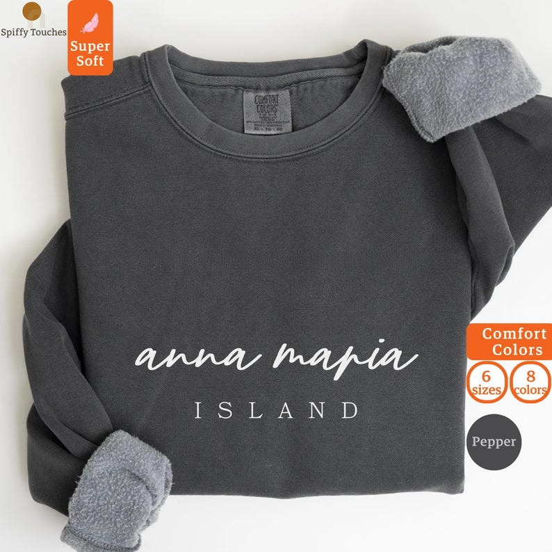 Comfort Colors Sweatshirt, Anna Maria Island, Super Soft Pullover, Unisex Crewneck, Pepper Color, 6 Sizes Available, 8 Colors