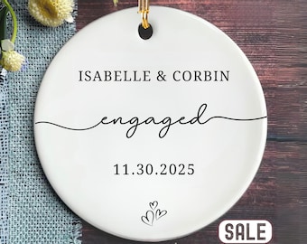 Engagement Ornament, Personalized Names And Date, Custom Engaged Couple Gift, Christmas Engagement Keepsake, Newly Engaged Wedding Ornament
