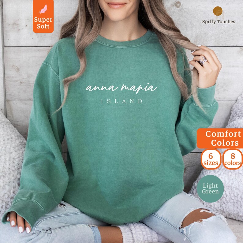 Anna Maria Island Sweatshirt, Super Soft Sweater, Comfort Colors, Relaxed Fit, Casual Pullover, Light Green, 6 Sizes, 8 Colors