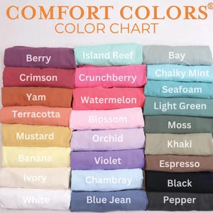 a color chart with various clothing items, each labeled with a different color.