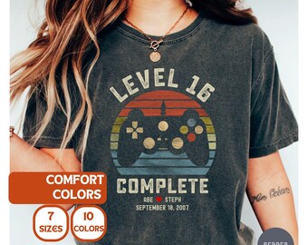Comfort Colors 16th Anniversary Gamer T-Shirt, Personalized Retro Video Game Gift