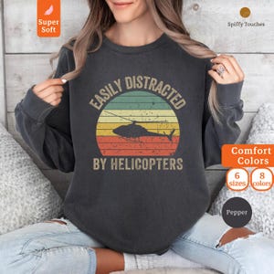 Sweat-shirt hélicoptère, Facilement distrait, Couleurs confortables pour les amateurs d'aviation, Cadeau de pilote amusant, Amateur d'avion, Design rétro