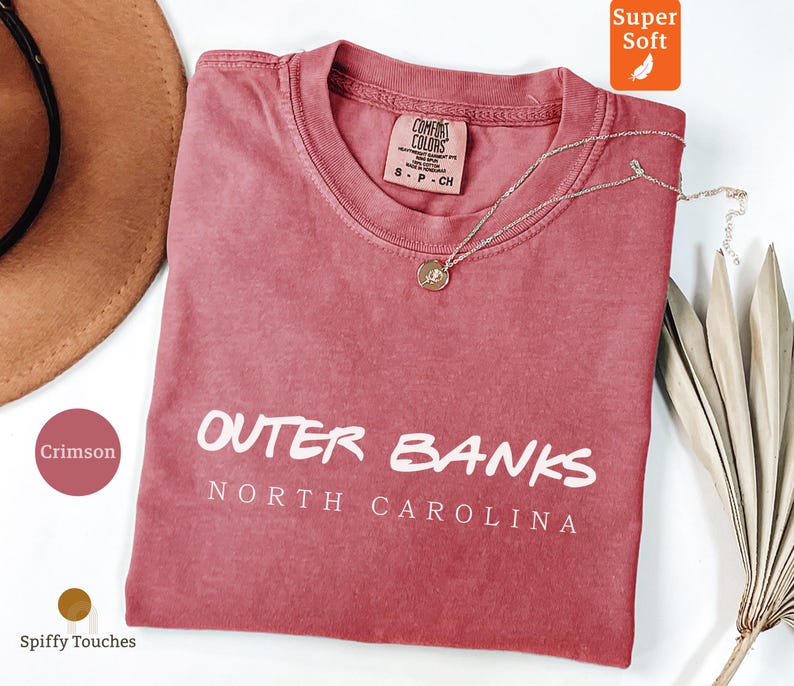 Outer Banks North Carolina Shirt, Crimson Comfort Colors Tee, Super Soft Shirt, Vacation Souvenir, Beachwear, Graphic Tee