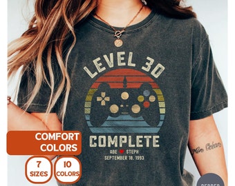 Comfort Colors® Regalo de 30 aniversario para esposo y esposa, Regalo de personalización del 30 aniversario, Camisa de videojuego retro, Regalo de esposo jugador