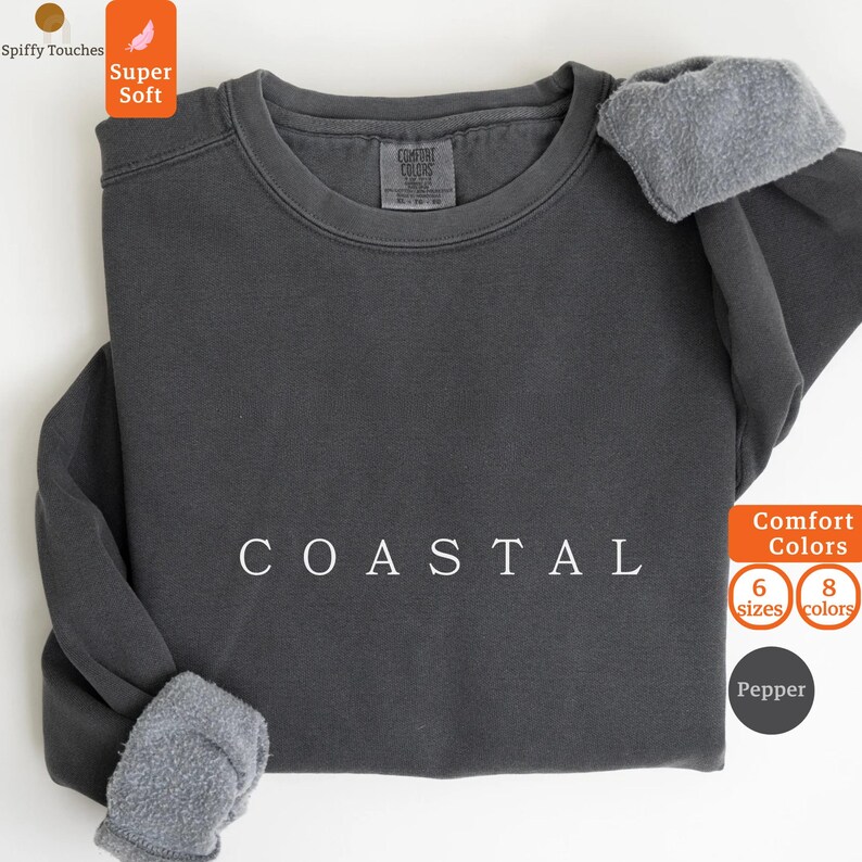 Coastal Comfort Colors Sweatshirt, Super Soft Fleece, Casual Crewneck Pullover, Unisex Cozy Loungewear, 6 Sizes, 8 Colors Available