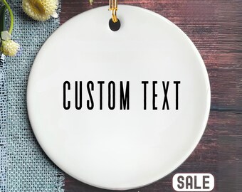 Kerstornament op maat, keramisch hart met gepersonaliseerde tekst, uw eigen tekst hier, ontwerp uw eigen ornament als cadeau