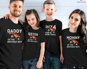 Personalized 4th Birthday Monster Truck Family T-Shirt