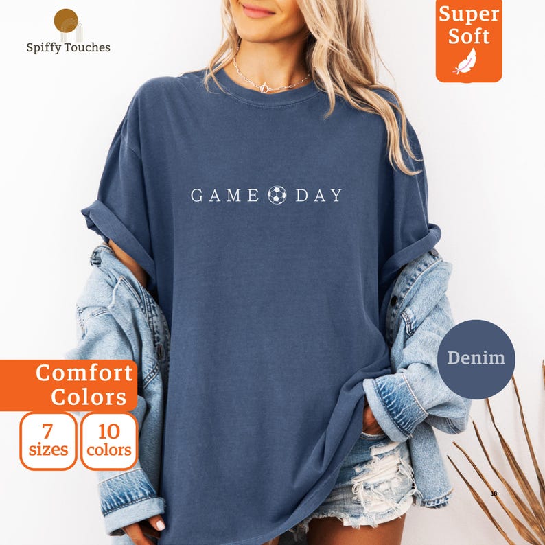 Game Day Graphic T-Shirt, Unisex Casual Tee, Sports Fan Shirt, Trendy Comfort Colors Top, Super Soft Denim Blue, 7 Sizes Available