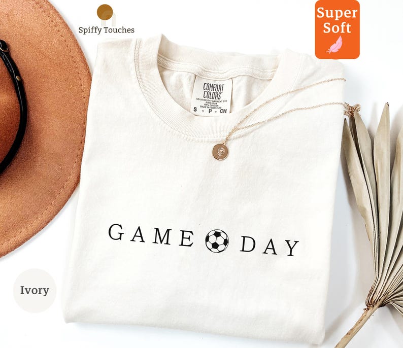 Game Day Shirt, Ivory Comfort Colors Tee, Soccer Fan Gift, Super Soft Graphic Tee, Casual Sportswear, Women's Game Day Outfit