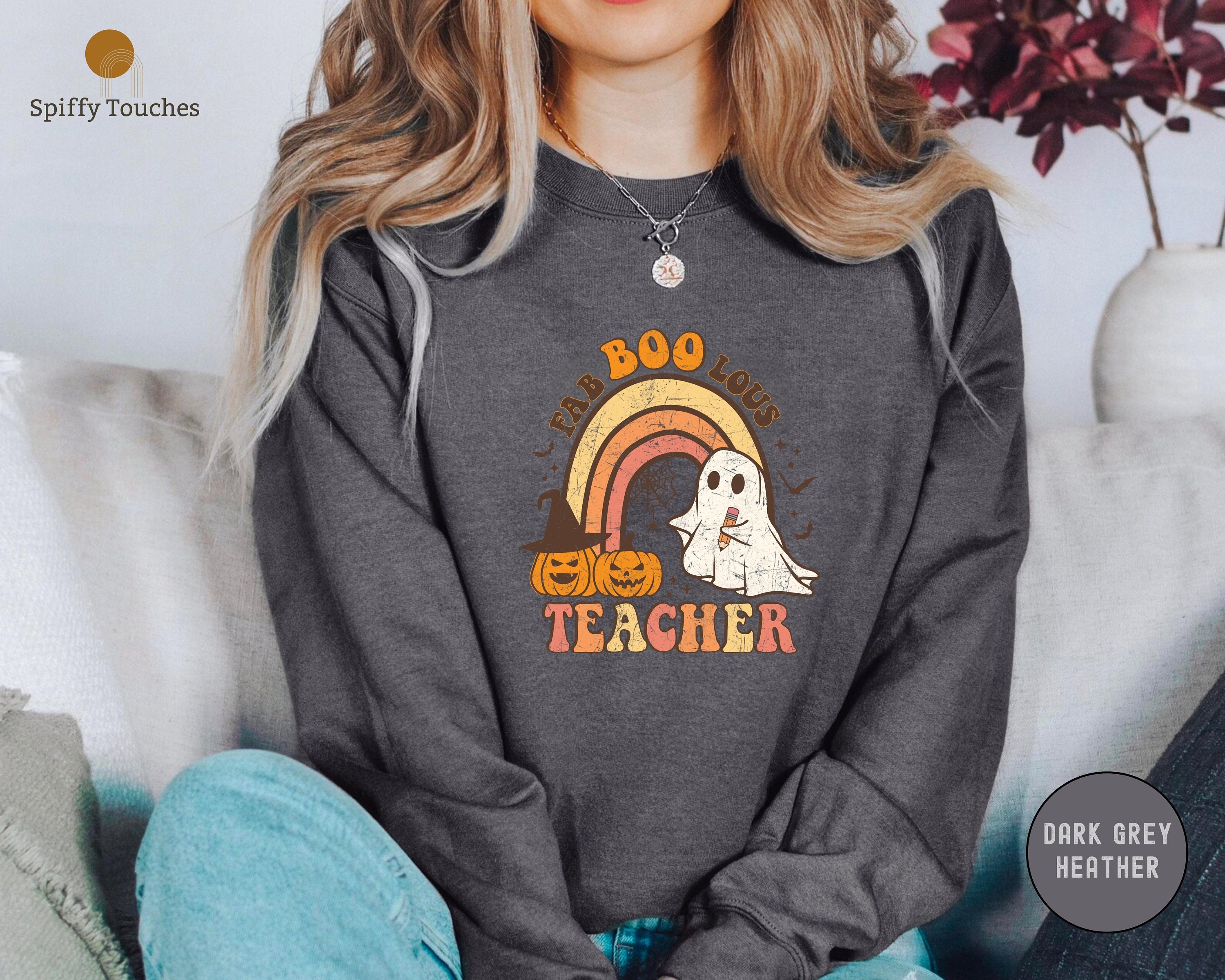 Discover Halloween Teacher Sweatshirt, Cute Ghost Sweatshirt, FaaBooLous Ghost Sweatshirt, Funny Halloween Hoodie, Spooky Season Shirt,Boo Sweatshirt