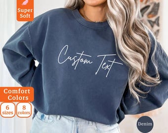 カスタムテキスト入りカスタムスウェットシャツ、パーソナライズされた快適な色のクルーネック、ミニマリストプルオーバー、卒業生や祖父母へのプレゼントに最適