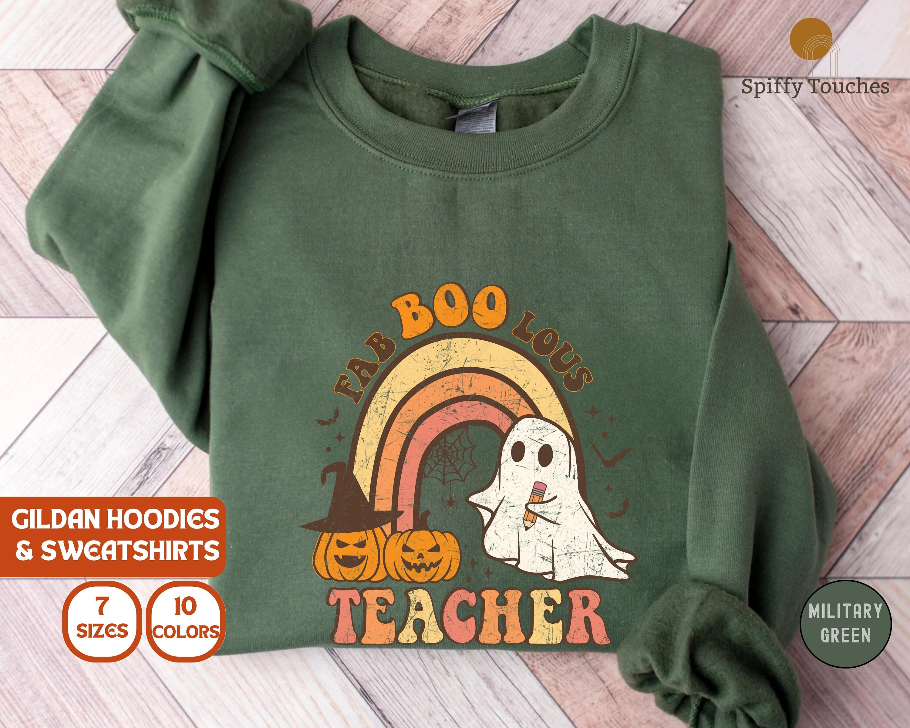 Discover Halloween Teacher Sweatshirt, Cute Ghost Sweatshirt, FaaBooLous Ghost Sweatshirt, Funny Halloween Hoodie, Spooky Season Shirt,Boo Sweatshirt
