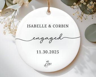 Engagement Ornament, Custom Names And Date, Personalized Wedding Ornament, Engaged Christmas Gift, Couples Keepsake Ornament