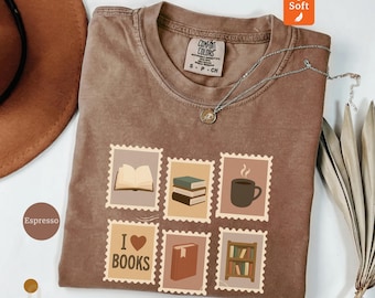 Comfort Colors Book Lover Shirt, Coffee, Librarian Tee