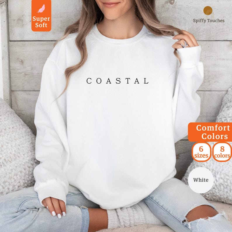 Coastal Sweatshirt, Cozy White Pullover, Women's Casual Crewneck, Super Soft Comfort, Perfect Gift, Trendy Loungewear