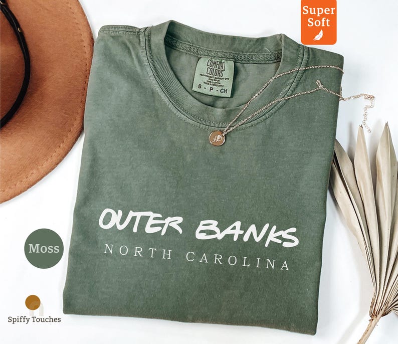 Outer Banks North Carolina T-Shirt, Super Soft Comfort Colors Tee, Vacation Souvenir Shirt, Moss Green Graphic Tee